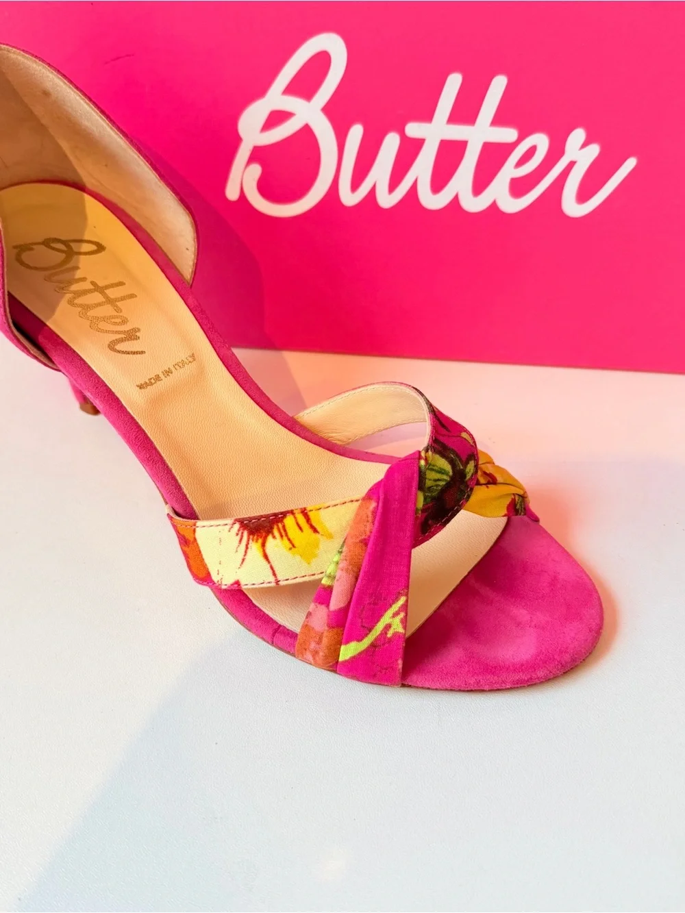 Butter Hot Pink Percy Floral Peep Toe Pump/Sandal Size 6.5